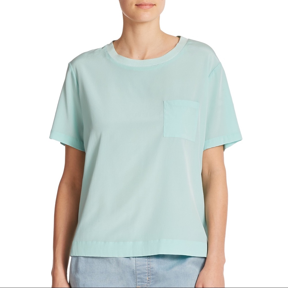 NWOT DKNY silk pocket tee shirt in cabana blue